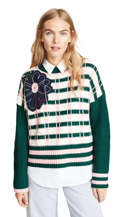 Mira Mikati Appliqué Check Knitted Sweater In Green/pink