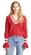 The Fifth Label Graduate Bell Sleeve Sweater In Berry/white