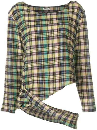 Aalto Cut-out Checked Blouse In Green