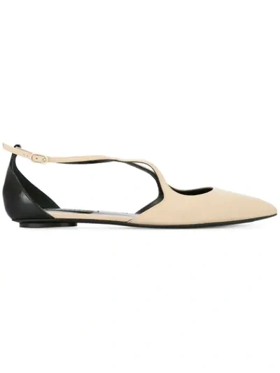Casadei Pointed Crossover Ballerina Shoes In Neutrals