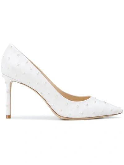 Jimmy Choo Romy 85 Crystal Satin Pumps In White ModeSens