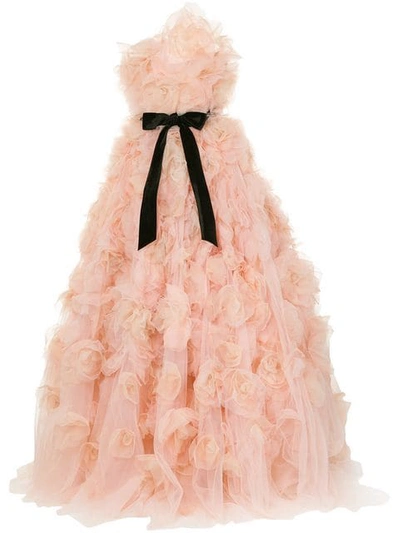 Marchesa Strapless Tulle Degrade Layered Dramatic Ballgown In Pink