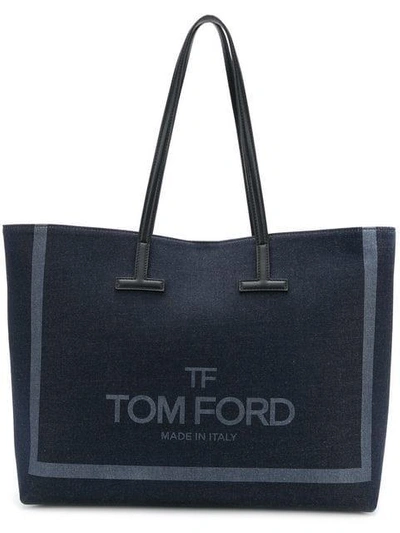 Tom Ford Logo Tote Bag In Blue