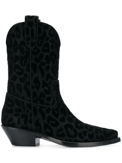 Dolce & Gabbana Leopard Print Cowboy Boots In Black