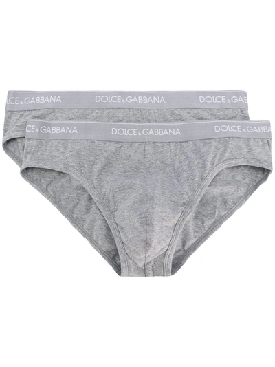 Dolce & Gabbana Logo Elasticated Waistband Briefs In Grigio Melange