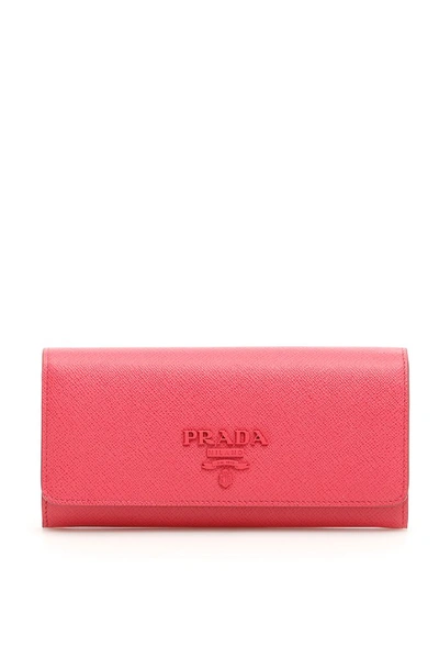 Prada Logo Flap Wallet In Pink