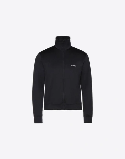 Valentino Uomo Full Zip  Logo Sweatshirt Man Dark Blue 56% Polyamide, 44% Cotton M In Black