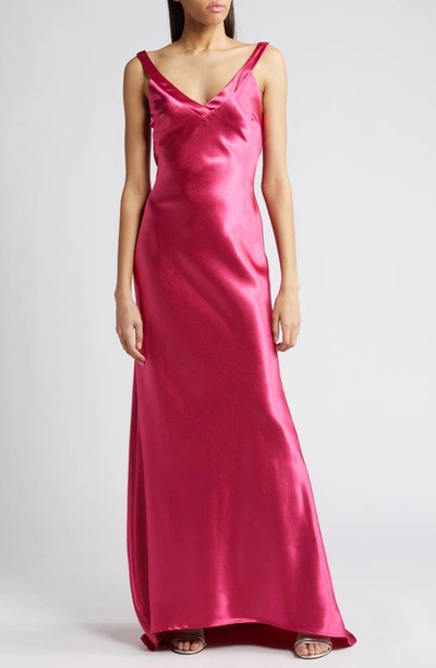 Lulus Perfectly Classy Satin Gown In Raspberry