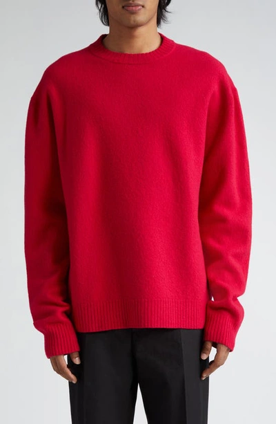 Jil Sander Boiled Wool Crewneck Sweater In Dragon Fruit