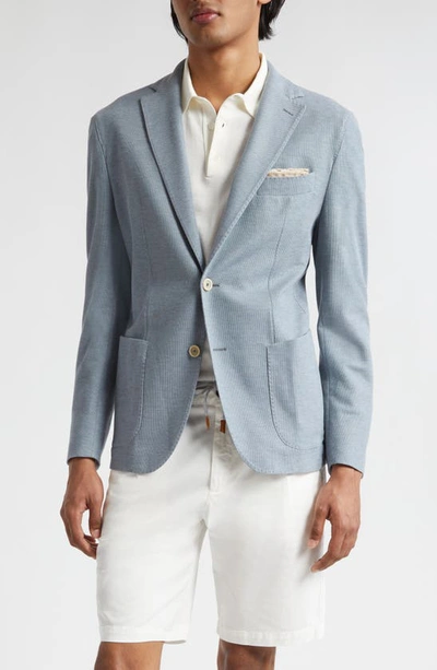 Eleventy Single Breasted Cotton Knit Sport Coat In Baby Blue