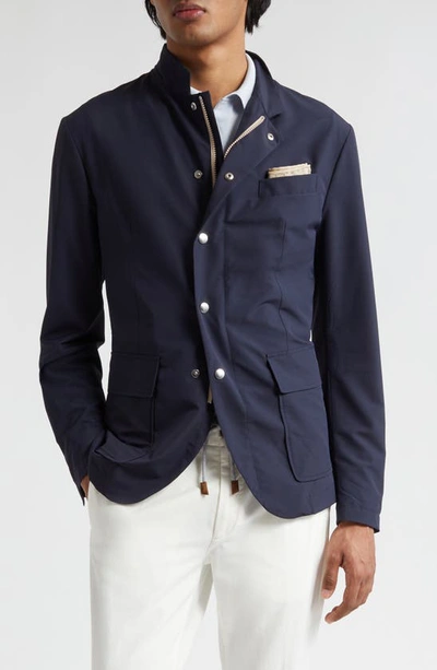 Eleventy Stand Collar Wool Blend Jacket In Blue