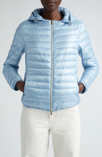 Herno Iconico Angela Classic Short Down Puffer Jacket In Light Blue