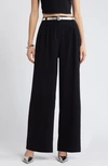 Open Edit High Waist Wide Leg Trousers In Black