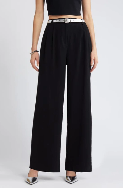 Open Edit High Waist Wide Leg Trousers In Black