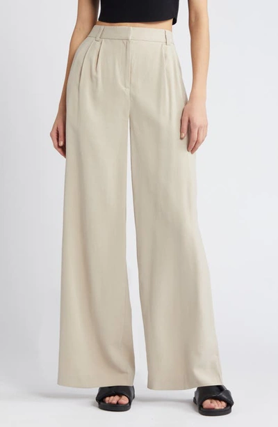 Open Edit High Waist Wide Leg Trousers In Tan Oxford