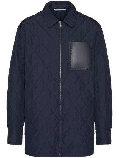 Valentino Rockstud Untitled Quilted Shirt Jacket In Blue