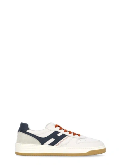 Hogan White Leather With Suede Inserts H630 Sneakers In Bianco-blu