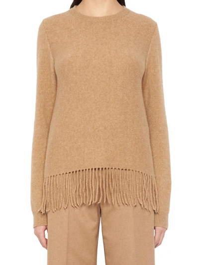 Max Mara Maxmara Fringed Sweater In Beige