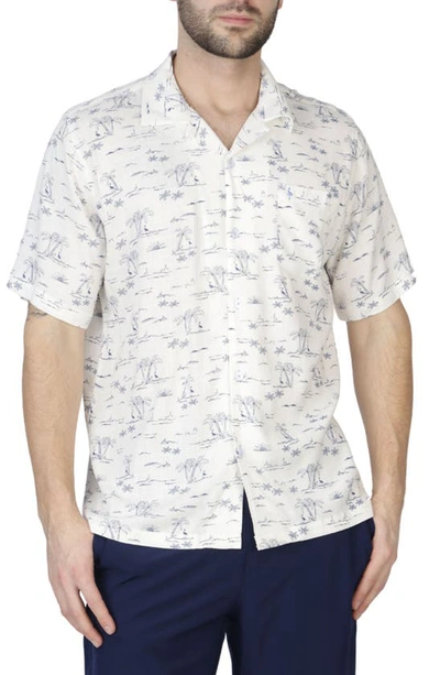 Tailorbyrd Palm Tree Camp Shirt In White