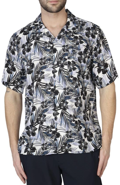 Tailorbyrd Hibiscus Leaves Camp Shirt In Navy