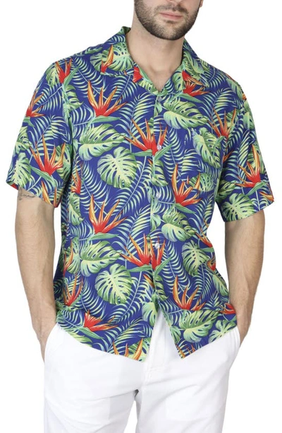 Tailorbyrd Tropical Floral Camp Shirt In Blue