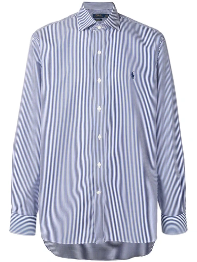 Polo Ralph Lauren Striped Logo-embroidered Shirt In Blau
