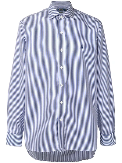 Polo Ralph Lauren Logo Striped Shirt In Blu Scuro/bianco