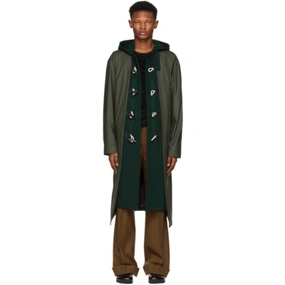 Toga Virilis Green Wool Panel Duffle Coat In 09/khaki