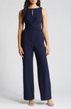 Vince Camuto Cross Front Keyhole Wide Leg Crepe Jumpsuit In Navy