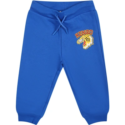 Kenzo Blue Trousers For Baby Boy With Iconic Tiger In Light Blue