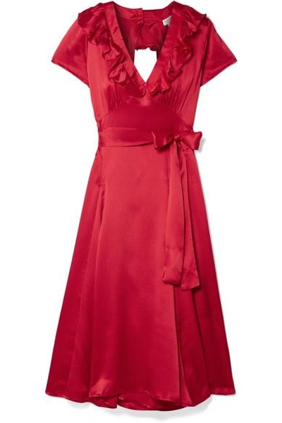Rhode Celia Cutout Silk Wrap Dress In Red