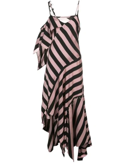 Marques' Almeida Asymmetric Embellished Striped Satin-twill Midi Dress In Multicolor