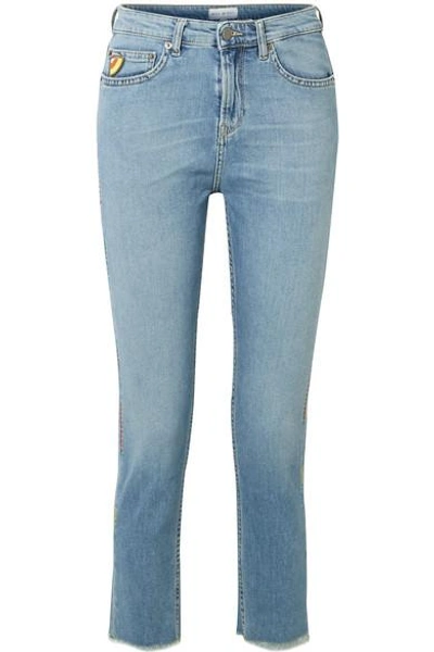 Mira Mikati Cropped Embroidered High-rise Straight-leg Jeans In Blue
