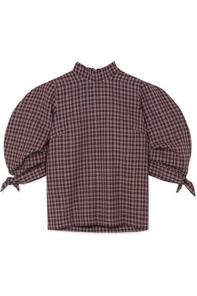 Paper London Rose Checked Wool-blend Top In Burgundy