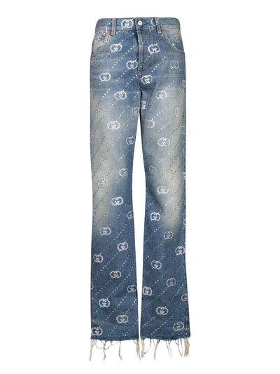 Gucci Gg Crossover Crystals Jeans In Blue