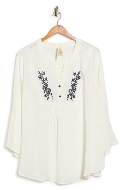 Forgotten Grace Embroidered Trim Blouse In White