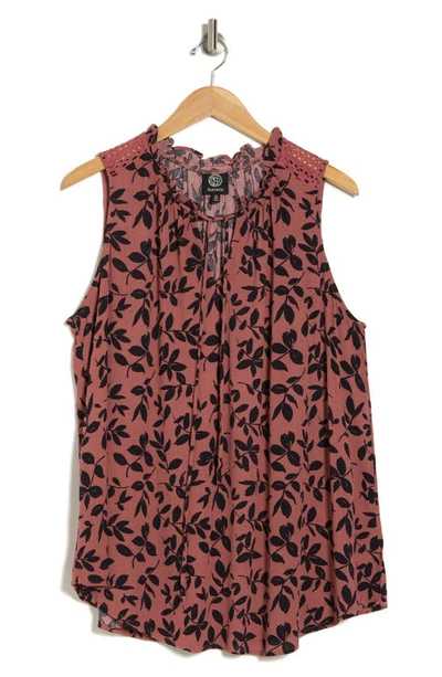 Bobeau Ruffle Spit Neck Sleeveless Top In Brick Dust Floral