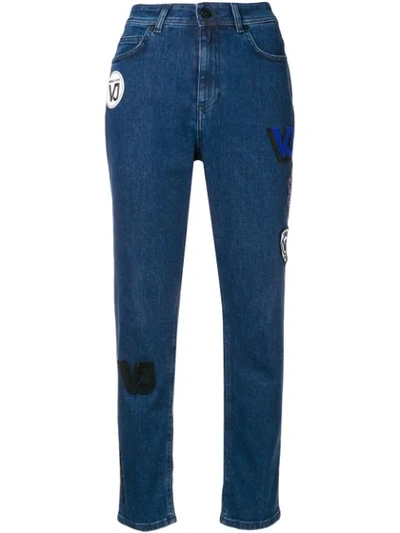 Versace Jeans High Waisted Patch Jeans In Blue