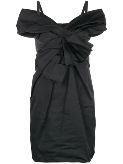 Marc Jacobs Off-the-shoulder Gathered Mini Dress With Bow Detail In Nero
