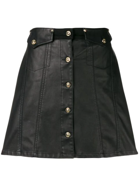 Versace Jeans Button Front Mini Skirt In Black | ModeSens