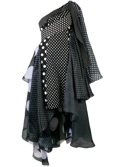 Richard Quinn Polka Dot Asymmetric Dress - Black