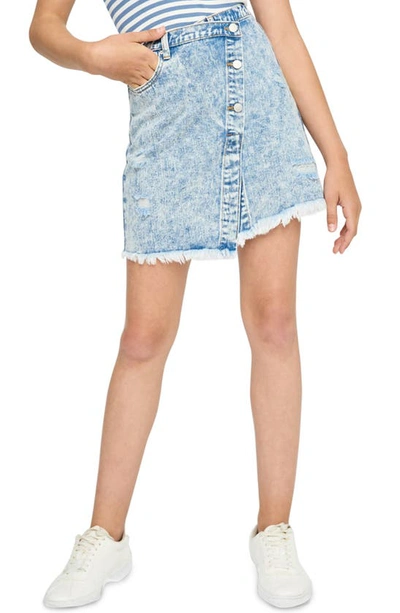 Hayden Girls Kids' Asymmetrical Wrap Distressed Cotton Denim Skirt In Light Denim
