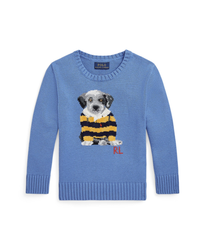 Polo Ralph Lauren Kids' Big Boys Dog-intarsia Cotton Sweater In New England Blue