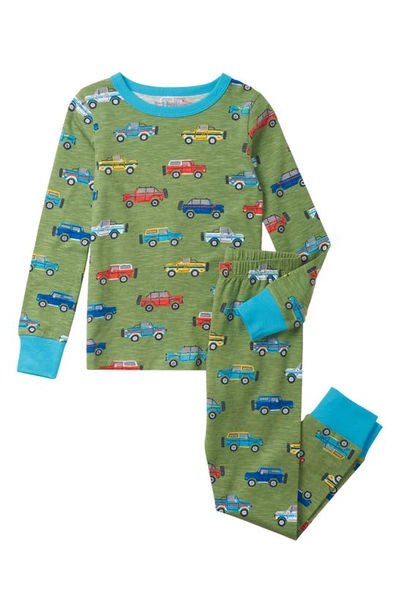 Hatley Kids' Pickup Print Organic Cotton Fitted Two-piece Pajamas In Green