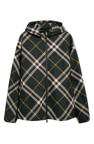 Burberry Relaxed Fit Check Hooded Ekd Patch Jacket In Green