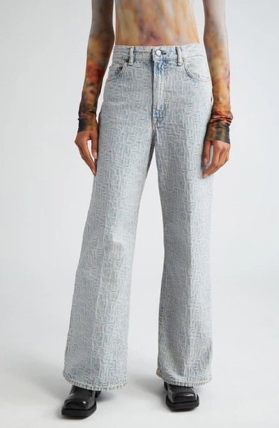 Acne Studios Monogram High Waist Relaxed Fit Jeans In Blue/ Beige