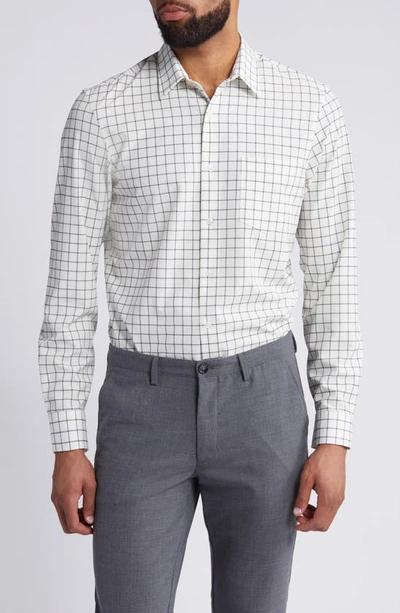 Nordstrom Trim Fit Grid Stretch Button-up Shirt In White- Black Grid Plaid