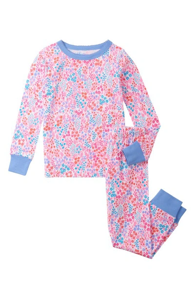 Hatley Kids' Floral Organic Cotton Fitted Two-piece Pajamas In White/ Pink Multi
