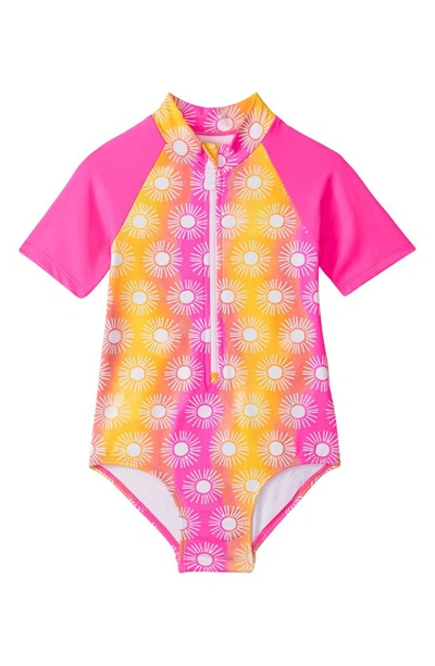 Hatley Kids' Sunshine Short Sleeve One-piece Rashguard Swimsuit In Yellow