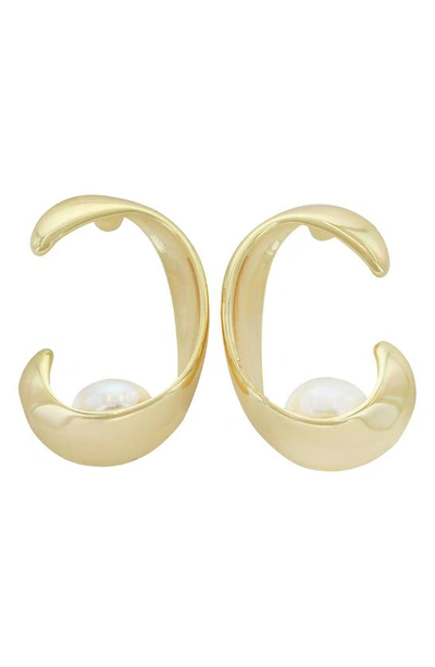 Panacea Freshwater Pearl Frontal Hoop Earrings In Gold